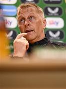 14 May 2025; Republic of Ireland head coach Heimir Hallgrimsson speaks to the media during a Republic of Ireland squad announcement at the FAI Headquarters in Dublin. Photo by Ben McShane/Sportsfile