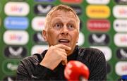 14 May 2025; Republic of Ireland head coach Heimir Hallgrimsson speaks to the media during a Republic of Ireland squad announcement at the FAI Headquarters in Dublin. Photo by Ben McShane/Sportsfile