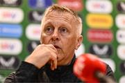 14 May 2025; Republic of Ireland head coach Heimir Hallgrimsson speaks to the media during a Republic of Ireland squad announcement at the FAI Headquarters in Dublin. Photo by Ben McShane/Sportsfile