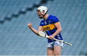 14 May 2025; Darragh McCarthy of Tipperary celebrates after scoring his side's second goal, a penalty, during the oneills.com Munster GAA Hurling U20 Championship final match between Tipperary and Clare at TUS Gaelic Grounds in Limerick. Photo by Tyler Miller/Sportsfile