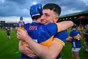 14 May 2025; David Costigan, right, and Aaron O'Halloran of Tipperary celebrates after the oneills.com Munster GAA Hurling U20 Championship final match between Tipperary and Clare at TUS Gaelic Grounds in Limerick. Photo by Tyler Miller/Sportsfile