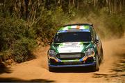 15 May 2025; Eammon Kelly and Conor Mohan compete in their Ford Fiesta Rally 3 during day one of the FIA World Rally Championship Rally de Portugal in Porto, Portugal. Photo by Philip Fitzpatrick/Sportsfile