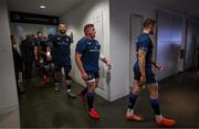 3 May 2025; Leinster players RG Snyman, Tadhg Furlong and Garry Ringrose make their way out of the dressingroom before the Investec Champions Cup semi-final match between Leinster and Northampton Saints at the Aviva Stadium in Dublin. Photo by Brendan Moran/Sportsfile