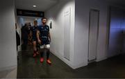 3 May 2025; Leinster captain Caelan Doris leads his side out of the dressingroom before the Investec Champions Cup semi-final match between Leinster and Northampton Saints at the Aviva Stadium in Dublin. Photo by Brendan Moran/Sportsfile