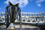 3 May 2025; A general view of the Champions Cup trophy before the Investec Champions Cup semi-final match between Leinster and Northampton Saints at the Aviva Stadium in Dublin. Photo by Brendan Moran/Sportsfile