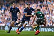 3 May 2025; Max Deegan of Leinster in action against Fraser Dingwall of Northampton Saints during the Investec Champions Cup semi-final match between Leinster and Northampton Saints at the Aviva Stadium in Dublin. Photo by Brendan Moran/Sportsfile