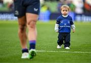 3 May 2025; Nico Lowe, with his dad James Lowe of Leinster, after the Investec Champions Cup semi-final match between Leinster and Northampton Saints at the Aviva Stadium in Dublin. Photo by Brendan Moran/Sportsfile