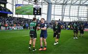 3 May 2025; Josh van der Flier of Leinster and Tom Litchfield of Northampton Saints, 11, shake hands after the Investec Champions Cup semi-final match between Leinster and Northampton Saints at the Aviva Stadium in Dublin. Photo by Brendan Moran/Sportsfile