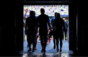 3 May 2025; The Leinster team walk to their dressingroom after their warm up before the Investec Champions Cup semi-final match between Leinster and Northampton Saints at the Aviva Stadium in Dublin. Photo by Brendan Moran/Sportsfile