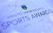 15 May 2025; A detailed view of the event programme before the UCD Athletic Union Council Sports Awards 2025 at Astra Hall in UCD, Dublin. Photo by Seb Daly/Sportsfile