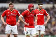 12 April 2025; Munster players, from left, Stephen Archer, John Hodnett and Tom Ahern during the Investec Champions Cup quarter-final match between Bordeaux Begles and Munster at Stade Chaban-Delmas in Bordeaux, France. Photo by Brendan Moran/Sportsfile