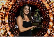 15 May 2025; Olympic hammer thrower Nicola Tuthill with the Dr Tony O’Neill Sportsperson of the Year Award during the UCD Athletic Union Council Sports Awards 2025 at Astra Hall in UCD, Dublin. Photo by Seb Daly/Sportsfile