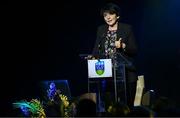 15 May 2025; University College Dublin president Professor Orla Feely speaking during the UCD Athletic Union Council Sports Awards 2025 at Astra Hall in UCD, Dublin. Photo by Seb Daly/Sportsfile