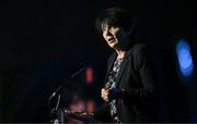 15 May 2025; University College Dublin president Professor Orla Feely speaking during the UCD Athletic Union Council Sports Awards 2025 at Astra Hall in UCD, Dublin. Photo by Seb Daly/Sportsfile