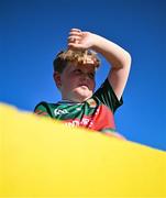 16 May 2025; Charlie Gaughan, age 10, from Belmullet before the Dalata Hotel Group GAA Football All-Ireland U20 Championship semi-final match between Mayo and Louth at Glennon Brothers Pearse Park in Longford. Photo by Stephen Marken/Sportsfile