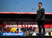 16 May 2025; Jack Crowley of Munster walks the pitch before the United Rugby Championship match between Munster and Benetton at Virgin Media Park in Cork. Photo by Brendan Moran/Sportsfile