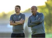 16 May 2025; Waterford assistant manager Danny Ventre, left, and manager John Coleman before the SSE Airtricity Men's Premier Division match between Waterford and Shamrock Rovers at the Regional Sports Centre in Waterford. Photo by Thomas Flinkow/Sportsfile