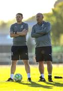 16 May 2025; Waterford assistant manager Danny Ventre, left, and manager John Coleman before the SSE Airtricity Men's Premier Division match between Waterford and Shamrock Rovers at the Regional Sports Centre in Waterford. Photo by Thomas Flinkow/Sportsfile