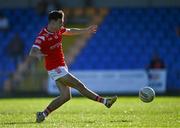 16 May 2025; Shane Lennon of Louth scores his side's first goal during the Dalata Hotel Group GAA Football All-Ireland U20 Championship semi-final match between Mayo and Louth at Glennon Brothers Pearse Park in Longford. Photo by Stephen Marken/Sportsfile