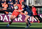 16 May 2025; Jude Postlethwaite of Ulster is tackled by James Lang of Edinburgh during the United Rugby Championship match between Edinburgh and Ulster at Hive Stadium in Edinburgh, Scotland. Photo by Paul Devlin/Sportsfile