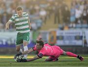 16 May 2025; Waterford goalkeeper Stephen McMullan makes a save during the SSE Airtricity Men's Premier Division match between Waterford and Shamrock Rovers at the Regional Sports Centre in Waterford. Photo by Thomas Flinkow/Sportsfile