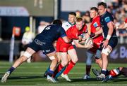 16 May 2025; Nathan Doak of Ulster in action Marshall Sykes of Edinburgh during the United Rugby Championship match between Edinburgh and Ulster at Hive Stadium in Edinburgh, Scotland. Photo by Paul Devlin/Sportsfile