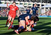 16 May 2025; Werner Kok of Ulster scores his side's first try during the United Rugby Championship match between Edinburgh and Ulster at Hive Stadium in Edinburgh, Scotland. Photo by Paul Devlin/Sportsfile