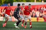 16 May 2025; Gavin Coombes of Munster in action against Federico Ruzza of Benetton Treviso during the United Rugby Championship match between Munster and Benetton at Virgin Media Park in Cork. Photo by Brendan Moran/Sportsfile