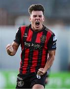 16 May 2025; Dayle Rooney of Bohemians celebrates after scoring his side's first goal from a penalty during the SSE Airtricity Men's Premier Division match between Bohemians and Shelbourne at Dalymount Park in Dublin. Photo by Seb Daly/Sportsfile