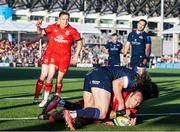 16 May 2025; Werner Kok of Ulster scores his side's first try during the United Rugby Championship match between Edinburgh and Ulster at Hive Stadium in Edinburgh, Scotland. Photo by Paul Devlin/Sportsfile