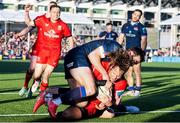 16 May 2025; Werner Kok of Ulster scores his side's first try during the United Rugby Championship match between Edinburgh and Ulster at Hive Stadium in Edinburgh, Scotland. Photo by Paul Devlin/Sportsfile