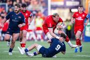 16 May 2025; Kieran Treadwell of Ulster is tackled by Ali Price of Edinburgh during the United Rugby Championship match between Edinburgh and Ulster at Hive Stadium in Edinburgh, Scotland. Photo by Paul Devlin/Sportsfile