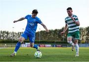 16 May 2025; Dean McMenamy of Waterford in action against Josh Honohan of Shamrock Rovers during the SSE Airtricity Men's Premier Division match between Waterford and Shamrock Rovers at the Regional Sports Centre in Waterford. Photo by Thomas Flinkow/Sportsfile
