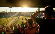 16 May 2025; A general view as Ciaran Harkin of Derry City gets a cross in under pressure from Conor Kane of Drogheda United during the SSE Airtricity Men's Premier Division match between Drogheda United and Derry City at Sullivan & Lambe Park in Drogheda, Louth. Photo by Ramsey Cardy/Sportsfile