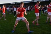 16 May 2025; Conor McGinty of Louth celebrates after his side's victory in the Dalata Hotel Group GAA Football All-Ireland U20 Championship semi-final match between Mayo and Louth at Glennon Brothers Pearse Park in Longford. Photo by Stephen Marken/Sportsfile