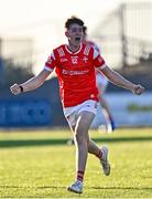 16 May 2025; Pearse Grimes-Murphy of Louth celebrates at the final whistle in the Dalata Hotel Group GAA Football All-Ireland U20 Championship semi-final match between Mayo and Louth at Glennon Brothers Pearse Park in Longford. Photo by Stephen Marken/Sportsfile