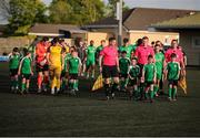 16 May 2025; Players and officials along with mascots make their way out before the SSE Airtricity Men's First Division match between Kerry and Wexford at Mounthawk Park in Tralee, Kerry. Photo by Michael P Ryan/Sportsfile