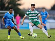 16 May 2025; Josh Honohan of Shamrock Rovers in action against Navajo Bakboard of Waterford during the SSE Airtricity Men's Premier Division match between Waterford and Shamrock Rovers at the Regional Sports Centre in Waterford. Photo by Thomas Flinkow/Sportsfile