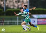16 May 2025; Josh Honohan of Shamrock Rovers in action against Navajo Bakboard of Waterford during the SSE Airtricity Men's Premier Division match between Waterford and Shamrock Rovers at the Regional Sports Centre in Waterford. Photo by Thomas Flinkow/Sportsfile