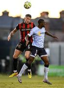 16 May 2025; Rob Cornwall of Bohemians in action against Mipo Odubeko of Shelbourne during the SSE Airtricity Men's Premier Division match between Bohemians and Shelbourne at Dalymount Park in Dublin. Photo by Seb Daly/Sportsfile