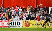 16 May 2025; Charlie Lyons of Cork City, 5, heads his side's first goal during the SSE Airtricity Men's Premier Division match between St Patrick's Athletic and Cork City at Richmond Park in Dublin. Photo by Sam Barnes/Sportsfile