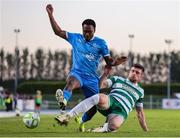 16 May 2025; Navajo Bakboard of Waterford is tackled by Josh Honohan of Shamrock Rovers during the SSE Airtricity Men's Premier Division match between Waterford and Shamrock Rovers at the Regional Sports Centre in Waterford. Photo by Thomas Flinkow/Sportsfile