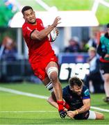 16 May 2025; Cormac Izuchukwu of Ulster is tackled by Ali Price of Edinburgh during the United Rugby Championship match between Edinburgh and Ulster at Hive Stadium in Edinburgh, Scotland. Photo by Paul Devlin/Sportsfile
