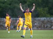 16 May 2025; Josh Lyons of Wexford celebrates his sides first goal scored by teammate Mikie Rowe during the SSE Airtricity Men's First Division match between Kerry and Wexford at Mounthawk Park in Tralee, Kerry. Photo by Michael P Ryan/Sportsfile