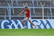 16 May 2025; Sam Ring of Cork celebrates scoring his side's first goal during the Electric Ireland GAA Hurling Munster Minor Championship final match between Cork and Waterford at FBD Semple Stadium in Thurles, Tipperary. Photo by Piaras Ó Mídheach/Sportsfile
