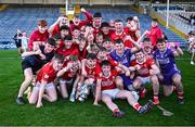 16 May 2025; Cork players celebrate after their side's victory in the Electric Ireland GAA Hurling Munster Minor Championship final match between Cork and Waterford at FBD Semple Stadium in Thurles, Tipperary. Photo by Piaras Ó Mídheach/Sportsfile