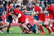 16 May 2025; Scott Wilson of Ulster is tackled by Jamie Rtichie and Marshall Sykes of Edinburgh during the United Rugby Championship match between Edinburgh and Ulster at Hive Stadium in Edinburgh, Scotland. Photo by Paul Devlin/Sportsfile