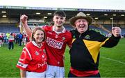 16 May 2025; Michael T Brosnan of Cork celebrates with supporters after the Electric Ireland GAA Hurling Munster Minor Championship final match between Cork and Waterford at FBD Semple Stadium in Thurles, Tipperary. Photo by Piaras Ó Mídheach/Sportsfile