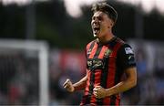 16 May 2025; Dayle Rooney of Bohemians celebrates after his side's victory in the SSE Airtricity Men's Premier Division match between Bohemians and Shelbourne at Dalymount Park in Dublin. Photo by Seb Daly/Sportsfile