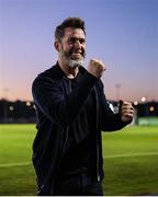 16 May 2025; Shamrock Rovers manager Stephen Bradley celebrates after his side's victory in the SSE Airtricity Men's Premier Division match between Waterford and Shamrock Rovers at the Regional Sports Centre in Waterford. Photo by Thomas Flinkow/Sportsfile